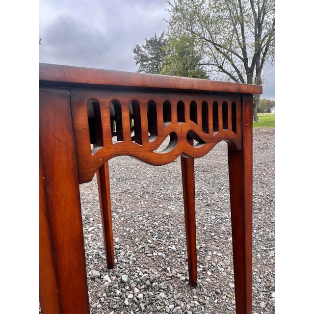 Hexagonal Cherry Wood Carved Library Hall Table For Sale In New York - Image 6 of 7