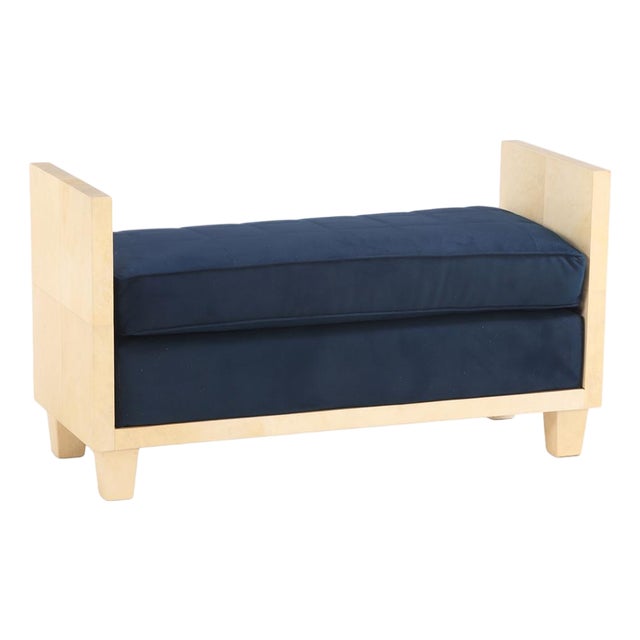 Modernist Style Parchment-Upholstered Bench, in the Manner of Jean-Michel Frank For Sale