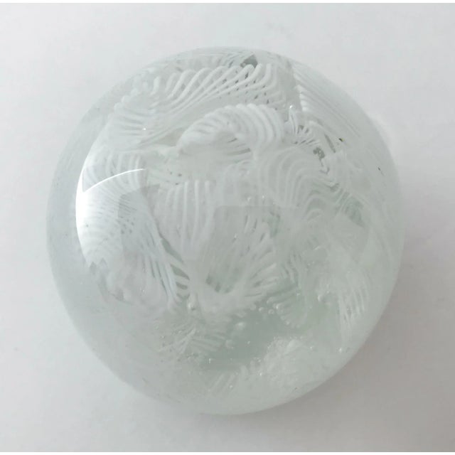 Glass 1960s White Filigrana Italian Murano Glass Paperweight For Sale - Image 7 of 11