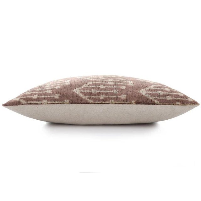 Luxury Silk Velvet Ikat Throw Pillow 16x24 – Taupe & Blush Handmade For Sale - Image 4 of 8