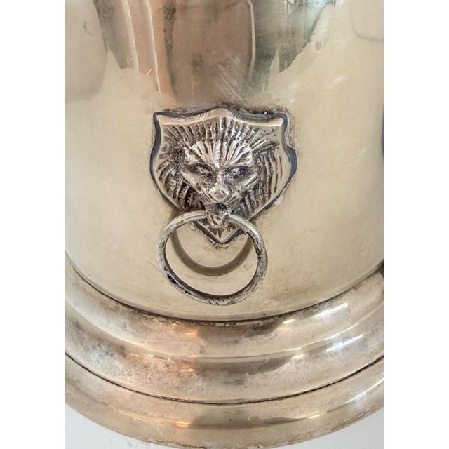 Silver on Brass Wine Bottle Holder or Coaster With Lions Head Ring Handles For Sale - Image 4 of 11