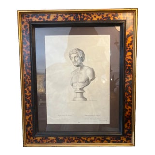 Antique Italian Engraving of Roman Bust Framed For Sale