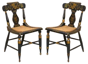 Set of Georgian Baltimore Ebonised Painted Gilt Bergere Side Chairs, 1820s
