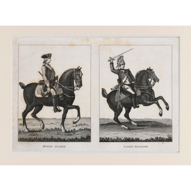 English 19th Century English Engraving of Mounted Dragoon and Horse Guard 1801 For Sale - Image 3 of 4