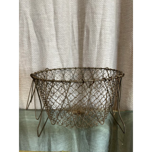 Antique French wire and mesh Farmhouse style collapsible egg harvest basket. French Flea market find.