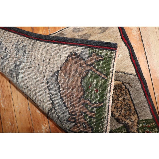 Folk Art Vintage Zabihi Collection Reindeer Turkish Mini Rug - 1'5" x 1'11" For Sale - Image 3 of 5