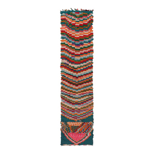 Vintage Moroccan Runner With Polychromatic Chevron Patterns, From Rug & Kilim For Sale