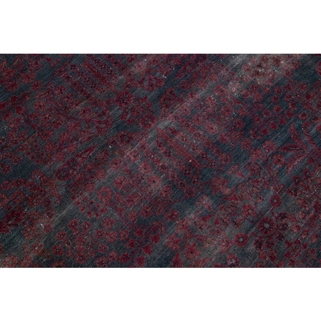 1920s Gray & Red Handmade Antique Persian Tabriz Wool Rug With Floral Motif For Sale - Image 4 of 7