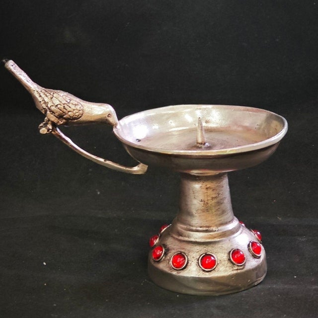 Metal Bird-Handled Altar Candle Holder With Red Jewels For Sale - Image 10 of 10