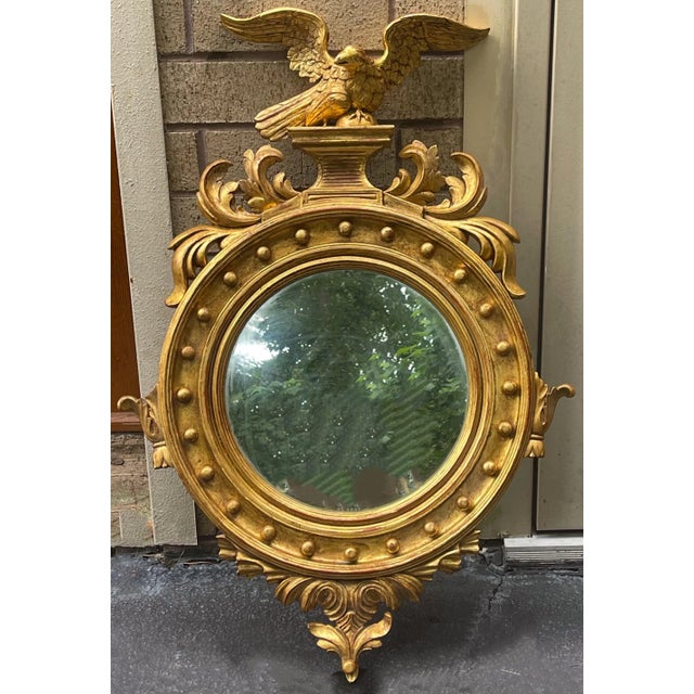 Traditional Mid-Century Italian Carved Eagle Giltwood Federal Style Mirror, Two Available For Sale - Image 3 of 11