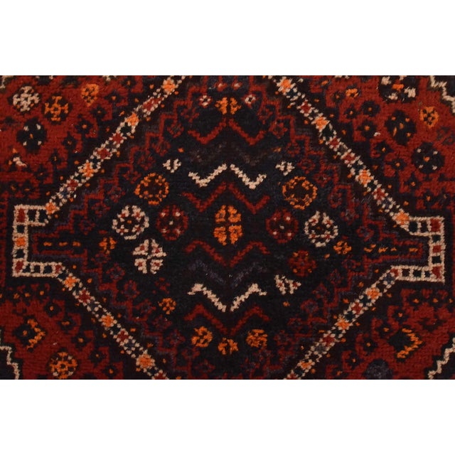 Red Shiraz Runner 3’4” X 9’7” Red Wool Vintage Tribal Hand-Knotted Oriental Rug For Sale - Image 8 of 14