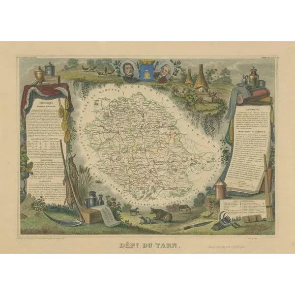 Antique Map of the Department of Tarn, France, 1852 For Sale - Image 3 of 6