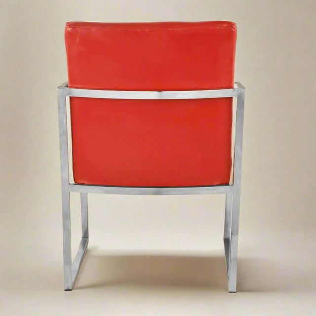 1970s Chromed Steel & Red Leather Arm Chairs For Sale In Fayetteville, AR - Image 6 of 7