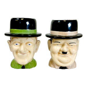 1977 Vintage Americana Pop Culture Folk Art Laurel and Hardy Beer Mugs - Set of 2
