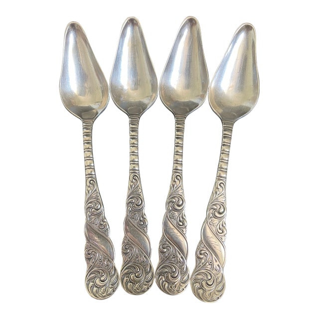 Antique Aurora Royal 1890 Silverplate Fruit Orange Spoons Engraved With "Ella" - Set of 4 For Sale