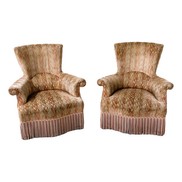 Hollywood Regency Sculptural Lounge Chairs with Fringed, Set of 2 For Sale