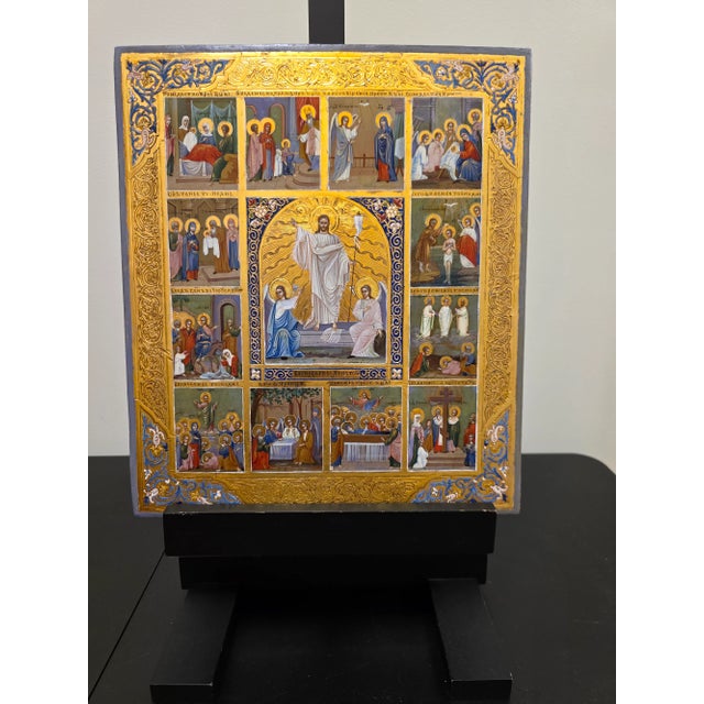 Antique Icon " the Resurrection " For Sale - Image 14 of 17
