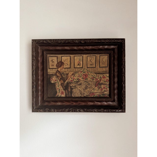 1920s/30s Antique Petite Cheeky Interior Scene of a Young Woman- 7 x 9” Absolutely darling, 1920s/30s petite oil painting...