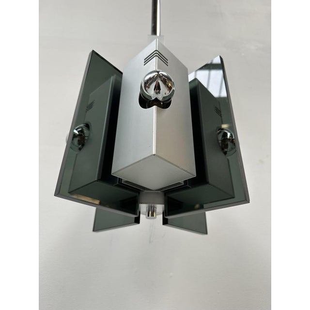 Vintage Italian Pendant Lamp in Aluminium and Smoked Glass, 1970s For Sale - Image 9 of 15