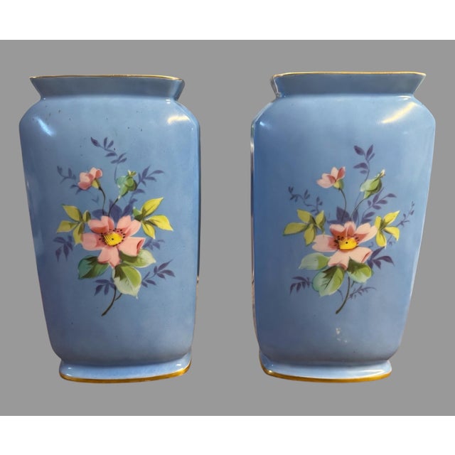 Ceramic Antique Old Paris Porcelain Pair Vases Hand Painted Figural Scenes Blue Gilt 11” For Sale - Image 7 of 11