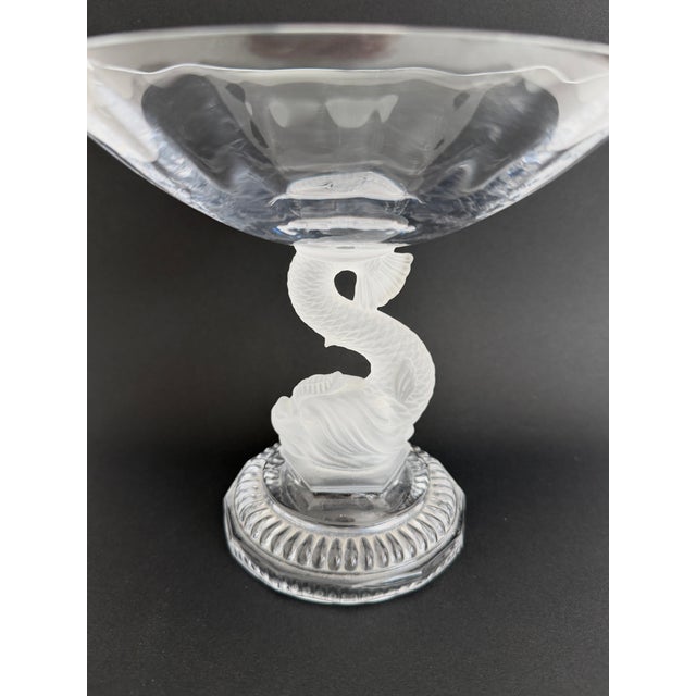 French Vintage Portieux Crystal Compote Bowl W/Dolphin For Sale - Image 3 of 9