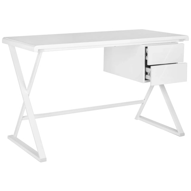 The desk is a refined contemporary take on the classic campaign desk with it's white powder coated crossed legs and white...