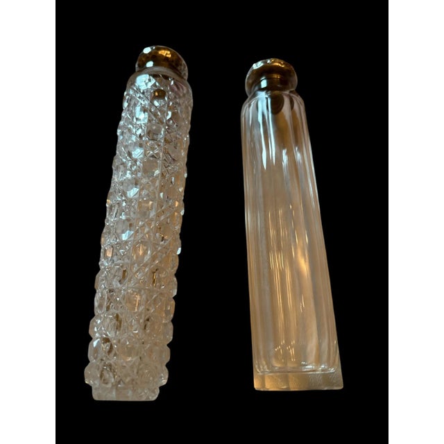 Art Nouveau Pair of Rare 19th Century Glass Lay Down Perfume Bottles With Sterling Tops For Sale - Image 3 of 4
