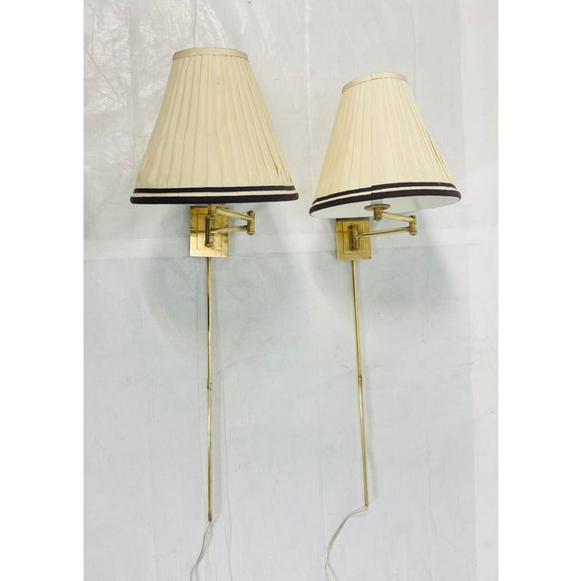 2000 - 2009 Pair of Visual Comfort Brass Swing-Arm Plug-in Wall Sconces For Sale - Image 5 of 18