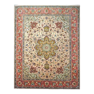 Antique Persian Tabriz Wool 10x12 Red, Green, & Ivory Handmade Area Rug #1143880 For Sale