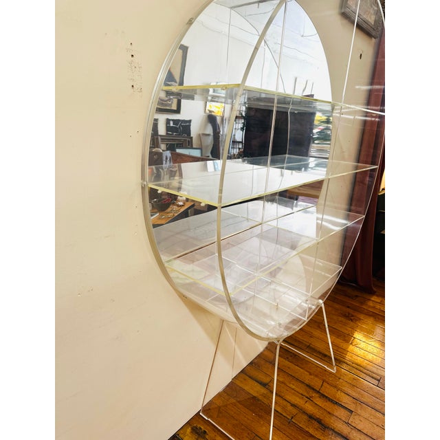 1980s Vintage Postmodern Large Round Lucite and Acrylic Shelving Unit Etageres Styled After Charles Hollis Jones For Sale - Image 9 of 12