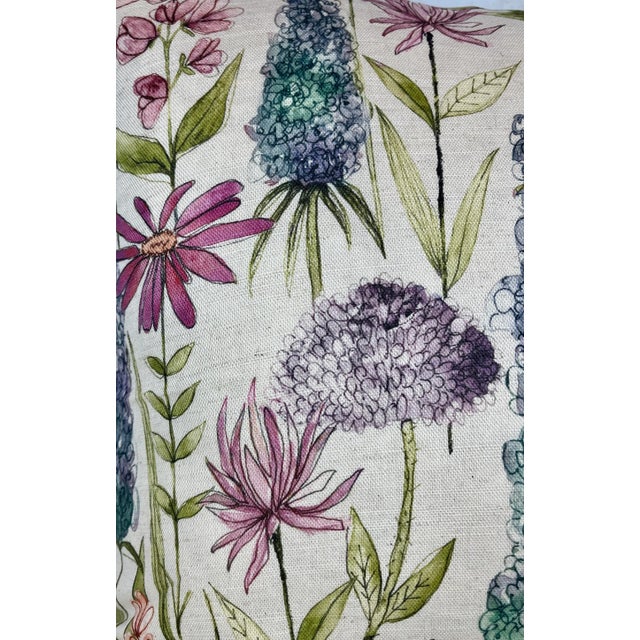 Purple 20" Square Decorative Throw Pillow With a Whimsical Pink, Purple & Blue Mid Century Modern Floral Design With a Watercolor-Look - Made in the U K For Sale - Image 8 of 12