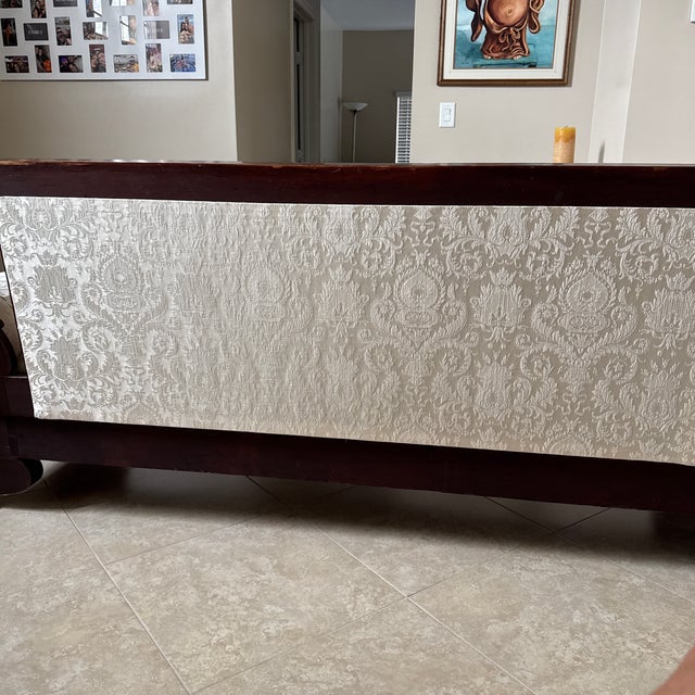 Wood Antique American Empire Mahogany Sofa With Rolled Arms and Tufted White Upholstery For Sale - Image 7 of 7