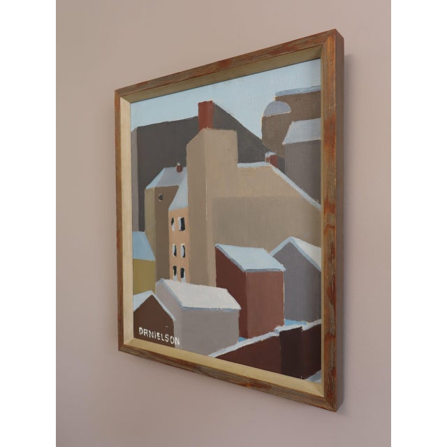 Mid 20th Century Mid-Century Modern 'Winter Rooftops' Vintage Swedish Abstract Cityscape Oil Painting, Framed For Sale - Image 5 of 11