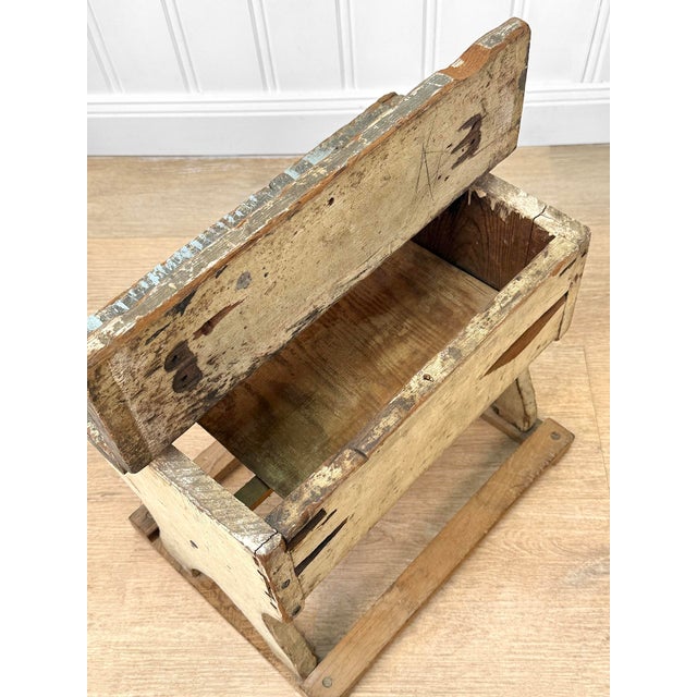 Early 20th Century Antique Primitive Farmhouse White Painted Storage Milking Stool For Sale - Image 5 of 11