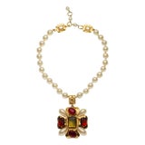 1997 Chanel Pearl Necklace Cross Pendant Gripoix Goossens Fall Vintage Maltese For Sale