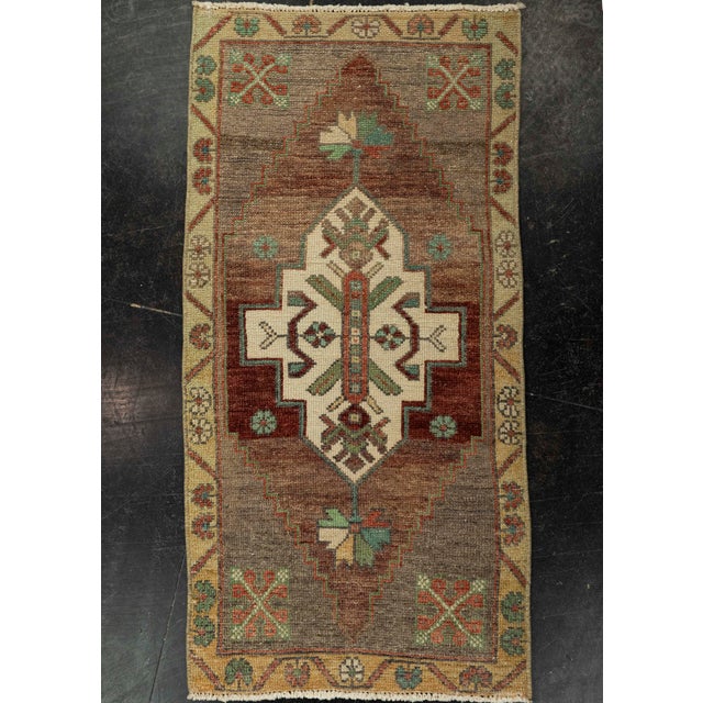 Chocolate Turkish Mini Rug Oriental Hand Knotted Vintage Rug 1'8" x 3'3" #21187 For Sale - Image 8 of 8