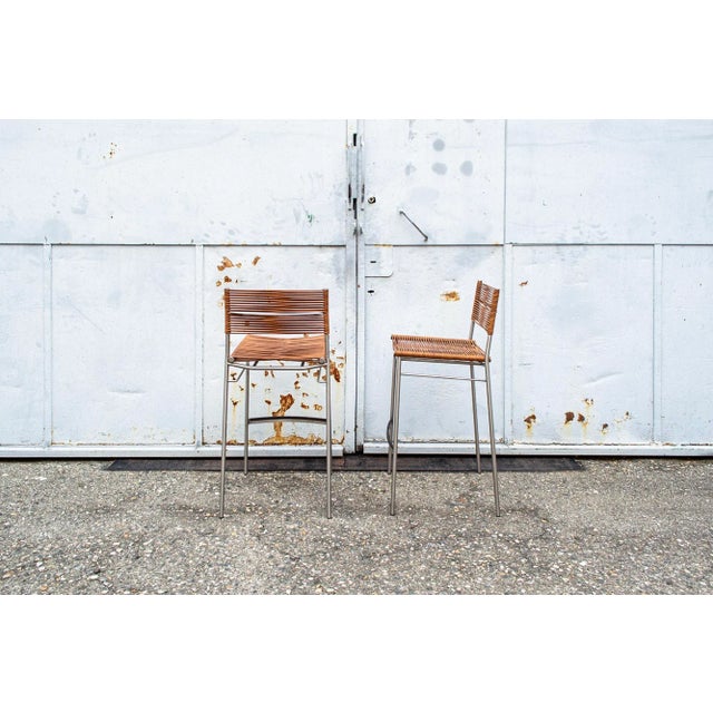 Industrial Miss B Stools in Inox & Leather by Tito Agnoli for BBB Bonacina, 1997, Set of 2 For Sale - Image 3 of 8