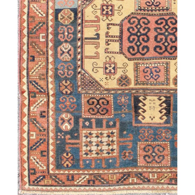 Antique Caucasian Karachopt Rug large rug in Teal and soft Yellow, , Keivan Woven Arts, antique Kazak Karachopf rugs are...