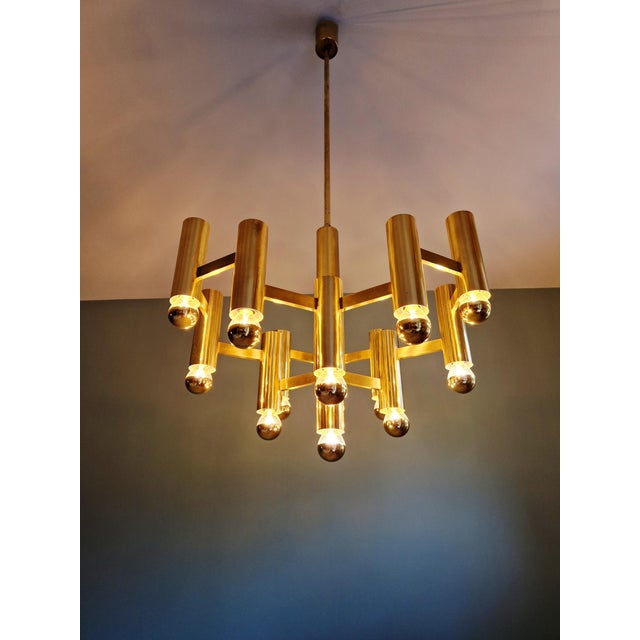 Geometric Brass Chandelier by Gaetano Sciolari for Boulanger, 1970 For Sale - Image 14 of 16