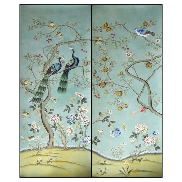Not Yet Made - Made To Order Peacock Chinoiserie Wallpaper Hand Painted Wallpaper on Edo Silk For Sale - Image 5 of 5