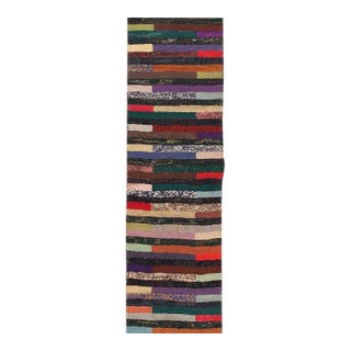 Appreciable Gray Background and Multicolor Stripe Design Vintage American Hooked Rug For Sale