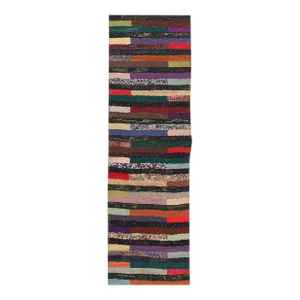 Appreciable Gray Background and Multicolor Stripe Design Vintage American Hooked Rug