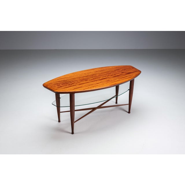Assymetrical Coffee Table with Glass Storage and Cross Leg Details, 1960s For Sale - Image 14 of 14