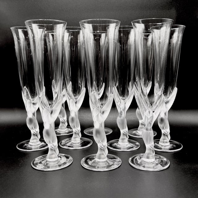 Snow Doves Crystal Champagne Flutes by Igor Carl Fabergé, France, 1982, Set of 12 For Sale - Image 12 of 18