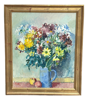 Jan Sonne, Still Life with Flowers in Vase, 1980, Oil on Canvas, Framed