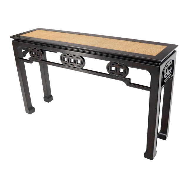 Ebonized Mahogany Cane Top Asian Influence Console Table For Sale