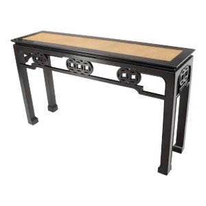 Ebonized Mahogany Cane Top Asian Influence Console Table