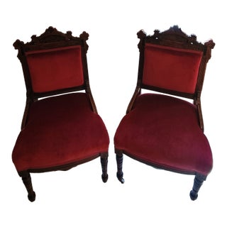 19th Century Eastlake Victorian Parlor Side Chairs - A Pair For Sale