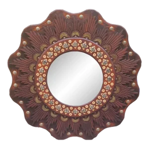 Early 21st Century Moroccan Round Shape Metal Mirror, Extra Carving