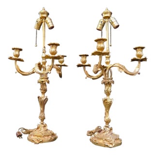 Vintage Louis XV Gilt Bronze Lamps - A Pair For Sale